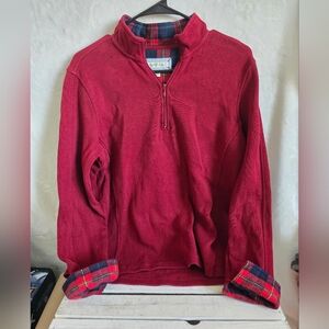 Orvis Sweater Womens Sz Med Half Zip Pullover Plaid Lined  Red EUC